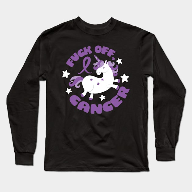 Fuck Off Cancer Funny Quote with Unicorn Long Sleeve T-Shirt by jomadado